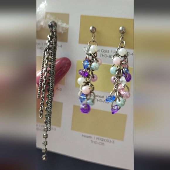 Vintage Multicolor Beaded Rhinestones Dangle Earrings Set Of 2 - Picture 7 of 13